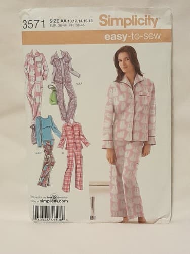 Simplicity 3571 Misses Pajamas Pajama Bag Knit Top Sizes 10-18 Pjs Pattern - Image 1