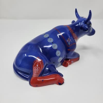 COWPARADE Cow Figurine Colorful Blue Bandana Star 2001 Folk Art Cute Collectible - Thumbnail 6