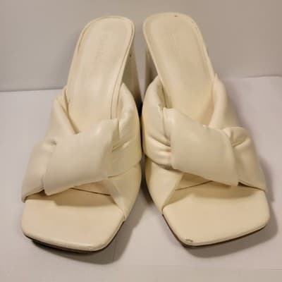 Open Edit | Women’s 8 Ivory Pillowy Faux Leather Block Heel Sandals Slides - Thumbnail 5