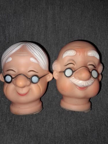 Old man lady Rubber Plastic Faces Dolls or Crafts 3.5" Vintage Grandma Grandpa - Image 1