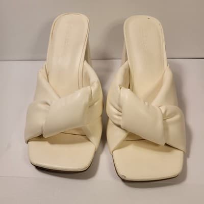 Open Edit | Women’s 8 Ivory Pillowy Faux Leather Block Heel Sandals Slides - Thumbnail 2