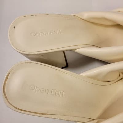 Open Edit | Women’s 8 Ivory Pillowy Faux Leather Block Heel Sandals Slides - Thumbnail 7