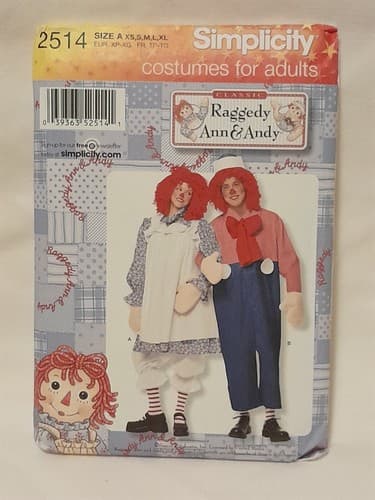 Simplicity 2514 Costume Halloween Raggedy Ann Andy Pattern Size XS, S, M, L, XL - Image 1