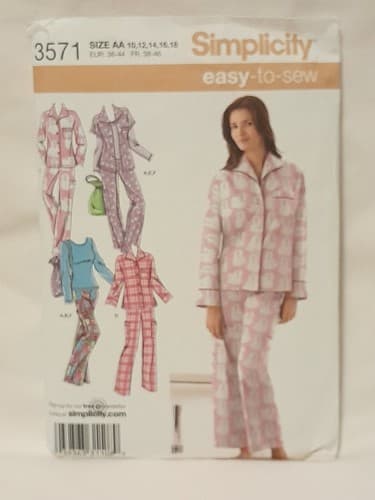 Simplicity 3571 Misses Pajamas Pajama Bag Knit Top Sizes 10-18 Pjs Pattern - Thumbnail 2