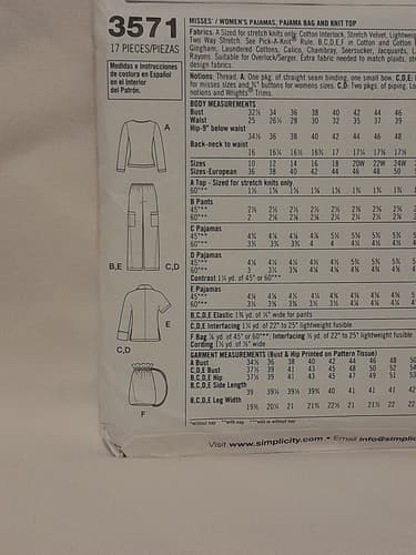 Simplicity 3571 Misses Pajamas Pajama Bag Knit Top Sizes 10-18 Pjs Pattern - Thumbnail 4