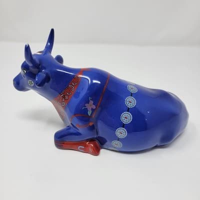 COWPARADE Cow Figurine Colorful Blue Bandana Star 2001 Folk Art Cute Collectible - Thumbnail 4