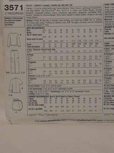 Simplicity 3571 Misses Pajamas Pajama Bag Knit Top Sizes 10-18 Pjs Pattern - Thumbnail 5