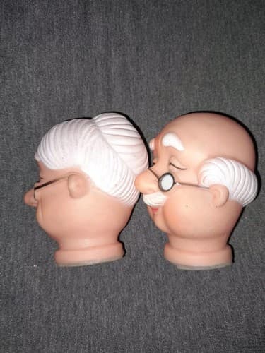 Old man lady Rubber Plastic Faces Dolls or Crafts 3.5" Vintage Grandma Grandpa - Thumbnail 3