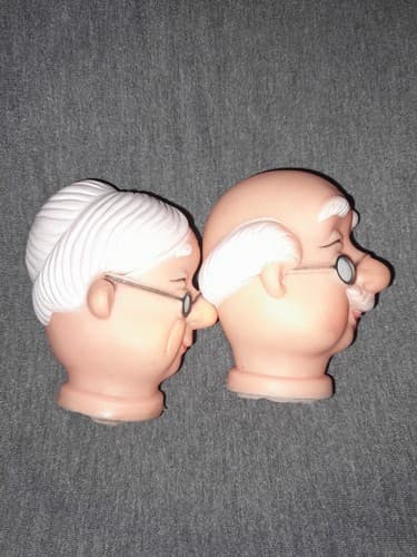 Old man lady Rubber Plastic Faces Dolls or Crafts 3.5" Vintage Grandma Grandpa - Thumbnail 2