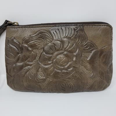 PATRICIA NASH Leather Wristlet Clutch Womens Brown Floral Embossed Western Boho - Image 1
