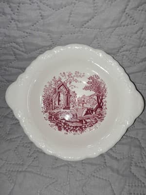 Taylor Smith English Abbey Red Round Bread Butter Serving Plate Transferware HTF - Image 1