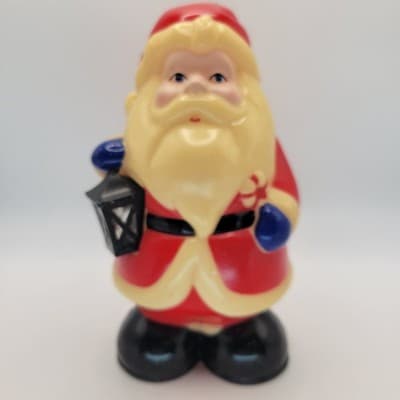 Vtg 1960s Santa Claus Blow Mold 7.5" Plastic Figurine Lantern Christmas Decor - Image 1