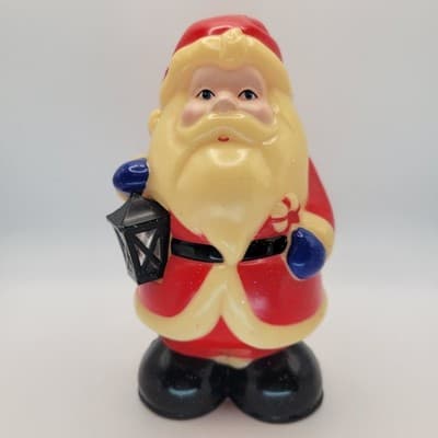 Vtg 1960s Santa Claus Blow Mold 7.5" Plastic Figurine Lantern Christmas Decor - Thumbnail 2
