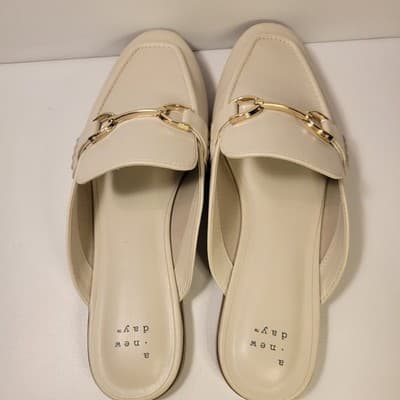 A New Day Cream Mules Women’s Size 8 Slip On Loafers Gold Bit Horsebit - Thumbnail 7