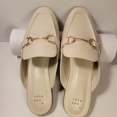 A New Day Cream Mules Women’s Size 8 Slip On Loafers Gold Bit Horsebit - Thumbnail 8
