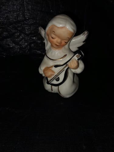 Vintage Japan Kneeing Angel Playing Lute Figurine 3.5 Inches - Image 1