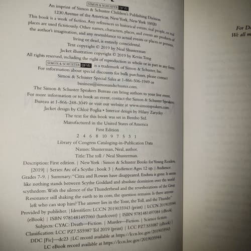 The Toll Neal Shusterman Arc of a Scythe 3 First Edition 2019 HC DJ - Thumbnail 3