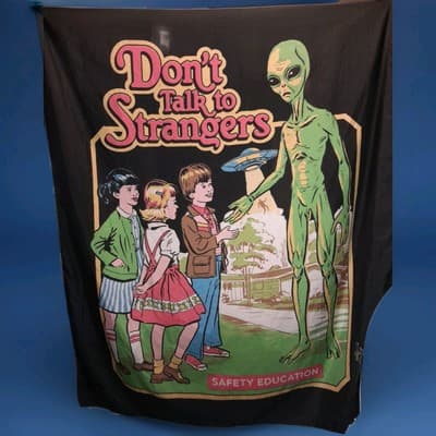 Alien UFO Don't Talk to Strangers Wall Decor Tapestry 59" x 50" - Image 1