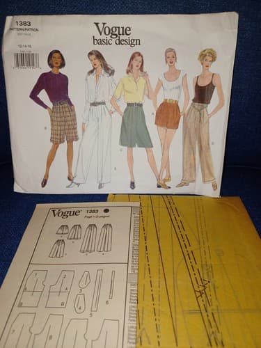 VOGUE 1383 BASIC DESIGN PATTERN Wide Leg Pants Micro Shorts SIZE 12 14 16 Uncut - Image 1