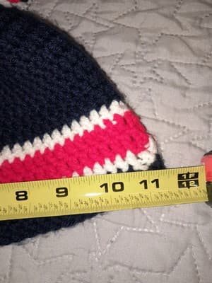 Handmade Knit Pom Beanie Navy Red White New England Patriots Colors - Thumbnail 5