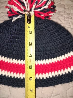 Handmade Knit Pom Beanie Navy Red White New England Patriots Colors - Thumbnail 4