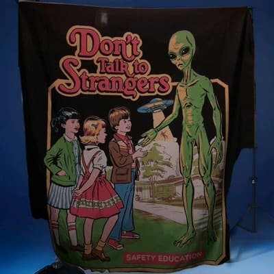 Alien UFO Don't Talk to Strangers Wall Decor Tapestry 59" x 50" - Thumbnail 2