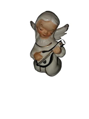 Vintage Japan Kneeing Angel Playing Lute Figurine 3.5 Inches - Thumbnail 2