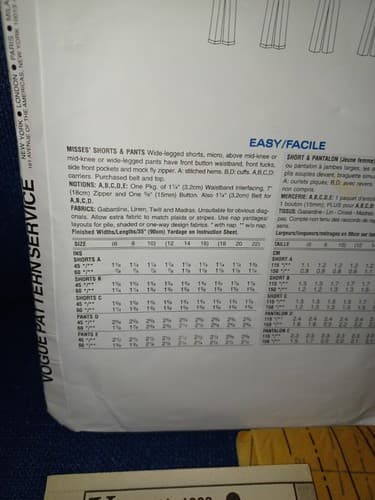 VOGUE 1383 BASIC DESIGN PATTERN Wide Leg Pants Micro Shorts SIZE 12 14 16 Uncut - Thumbnail 5