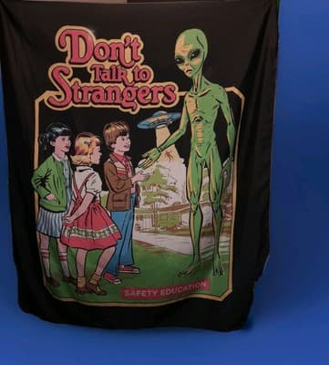 Alien UFO Don't Talk to Strangers Wall Decor Tapestry 59" x 50" - Thumbnail 3