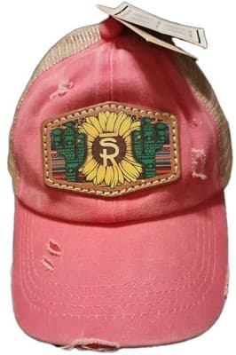 C.C Kids Distressed Sunflower Cactus Patch Criss Cross Ponytail Hat Cap NWT - Image 1