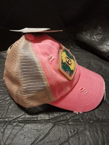 C.C Kids Distressed Sunflower Cactus Patch Criss Cross Ponytail Hat Cap NWT - Thumbnail 3