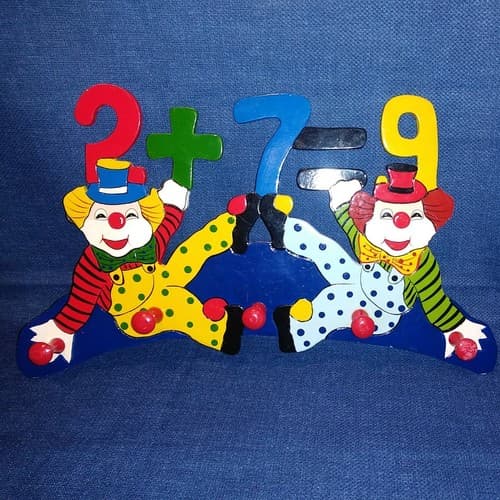 2 Clowns 2+7=9 Coat Rack Hat Rack Lanyard Rack Jewelry Rack Clown Art Leash Rack - Image 1