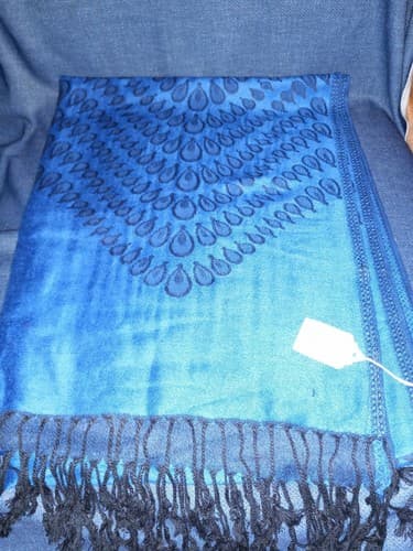 Pashminas Scarf Blue & Black Lula Belle Wrap Shaw - Image 1