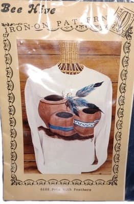Bee Hive #6688 Iron-On Pattern Pots with Feathers Full-Size Transfer - Image 1