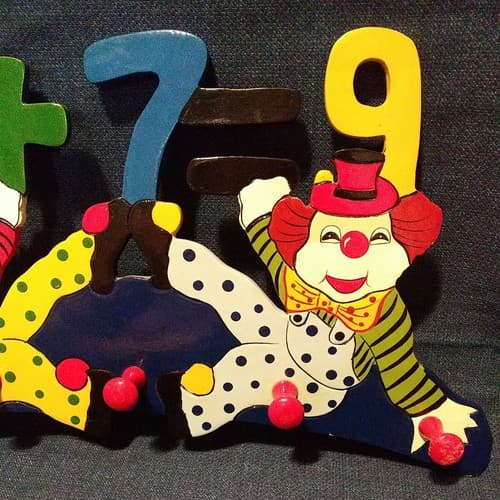 2 Clowns 2+7=9 Coat Rack Hat Rack Lanyard Rack Jewelry Rack Clown Art Leash Rack - Thumbnail 3