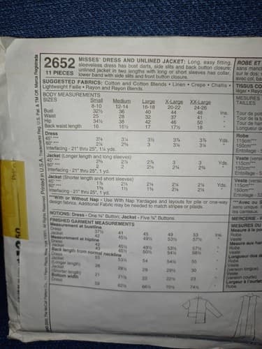 McCalls 2652 Misses Dress & Jacket Sewing with Nancy Pattern 16, 18 Large FF UC - Thumbnail 5