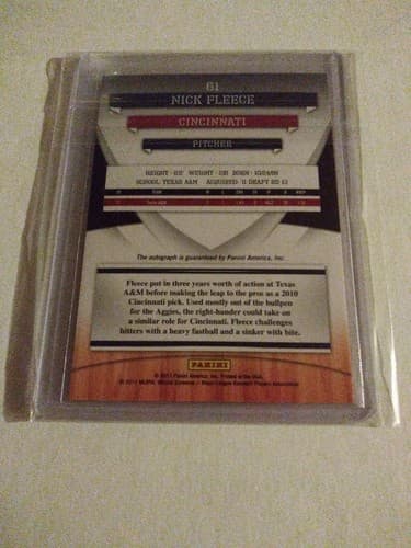 2011 Panini Elite Extra Edition Nick Fleece Auto #0358/1164 Cincinnati - Thumbnail 4