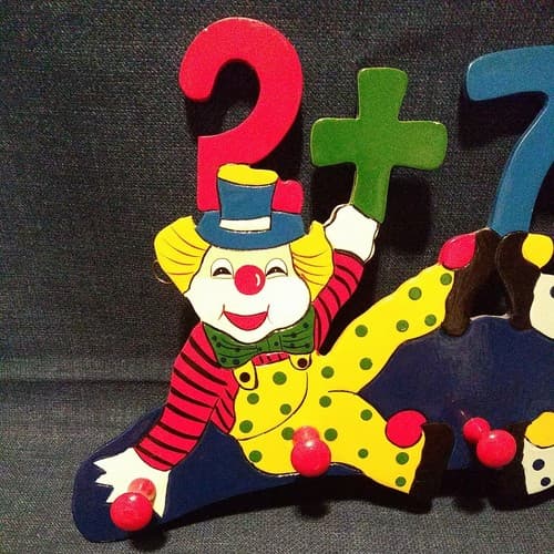 2 Clowns 2+7=9 Coat Rack Hat Rack Lanyard Rack Jewelry Rack Clown Art Leash Rack - Thumbnail 2