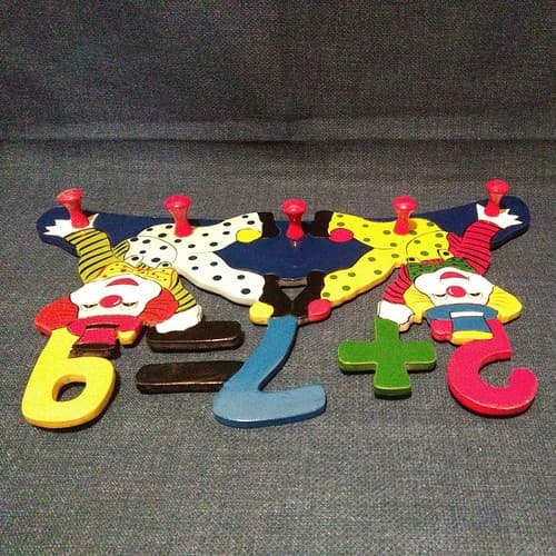 2 Clowns 2+7=9 Coat Rack Hat Rack Lanyard Rack Jewelry Rack Clown Art Leash Rack - Thumbnail 7
