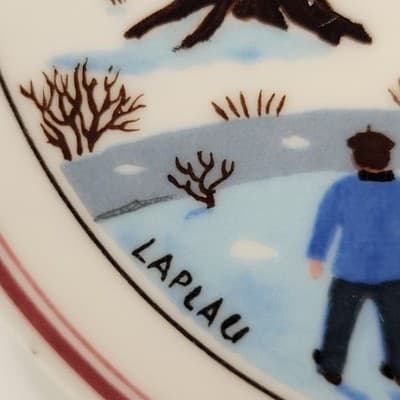 Villeroy & Boch Porcelai Replacement NAIF Christmas Scene Wagon Red Trim Laplau - Thumbnail 3