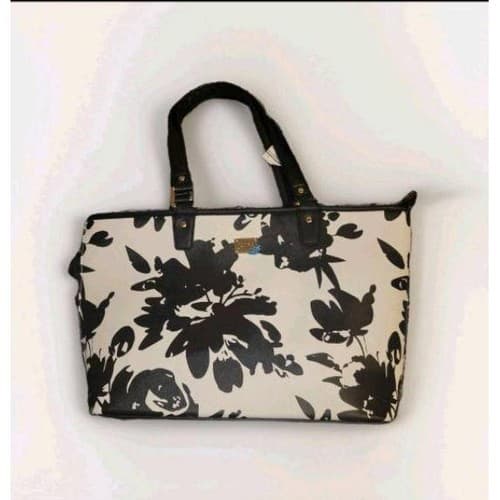 Black White Floral Shoulder Bag Purse with Dust Bag Modern Classic - Image 1