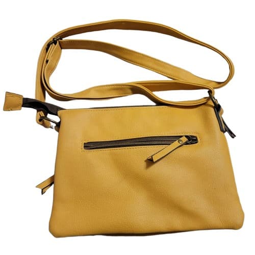 Chic Mustard Yellow Crossbody Purse Studded Pebbled Zip Pockets Bag - Thumbnail 2