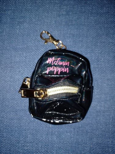 Melanin Poppin Mini Backpack Hanger 4" Black Vinyl - Image 1
