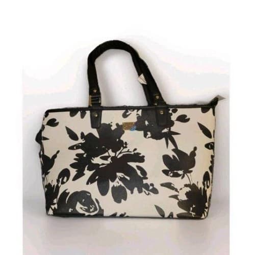 Black White Floral Shoulder Bag Purse with Dust Bag Modern Classic - Thumbnail 2