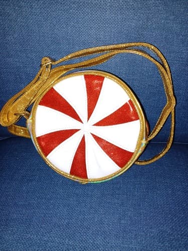 Christmas Holiday Purse Handbag Round Mint Candy Crossbody Santa 7" Red & White - Image 1