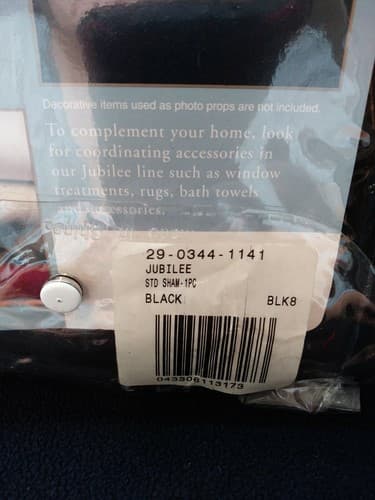 Black Pillow Sham Fits 20" × 26" Jubilee Bed Bath Home One Tailored New - Thumbnail 4