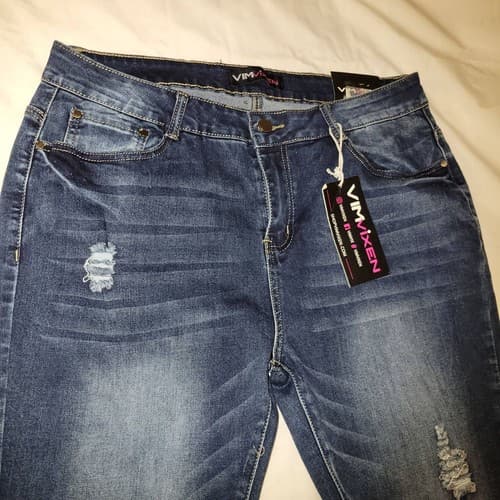 Vim Vixen Womens Sz 19 Distressed Jeans 36" Waist Dark Wash Ripped Raw Hem NWT - Thumbnail 4