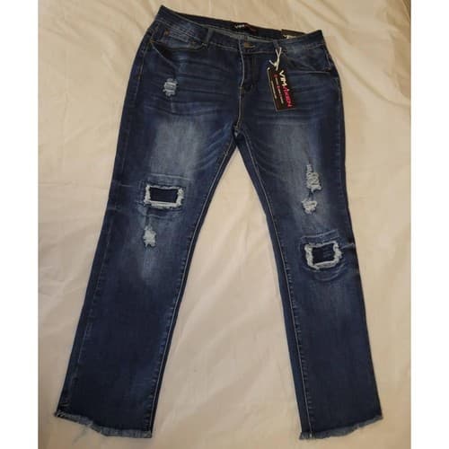 Vim Vixen Womens Sz 19 Distressed Jeans 36" Waist Dark Wash Ripped Raw Hem NWT - Thumbnail 2