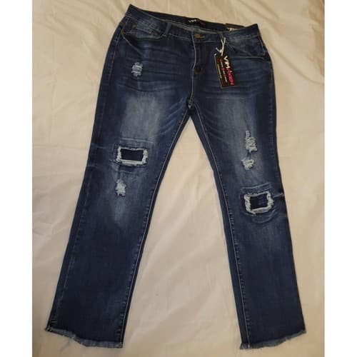 Vim Vixen Womens Sz 19 Distressed Jeans 36" Waist Dark Wash Ripped Raw Hem NWT - Thumbnail 7