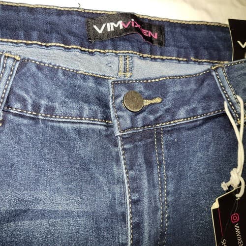Vim Vixen Womens Sz 19 Distressed Jeans 36" Waist Dark Wash Ripped Raw Hem NWT - Thumbnail 6